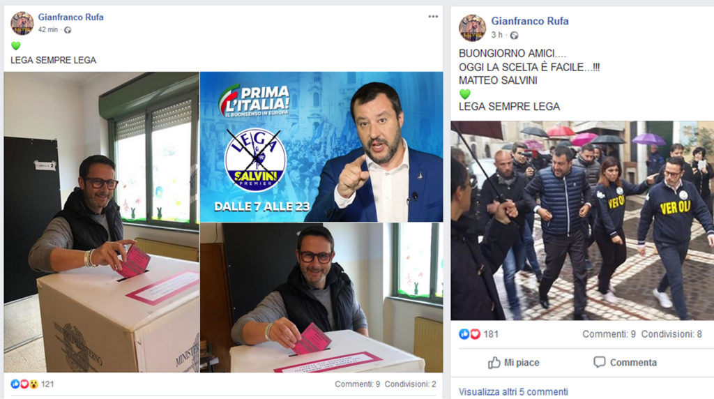 gianfranco rufa senatore lega silenzio elettorale social facebook matteo salvini veroli frosinone ciociaria