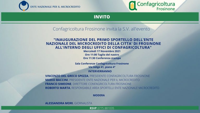 Confagricoltura Frosinone – Domani l’apertura dello sportello del Microcredito