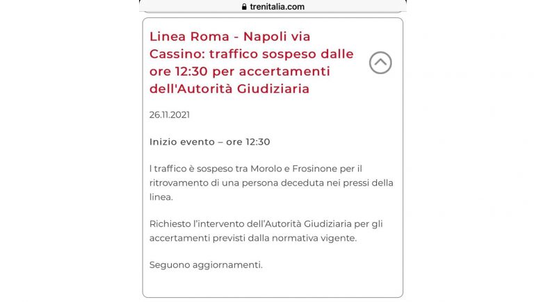 cadavere morolo ferrovia frosinone ciociaria