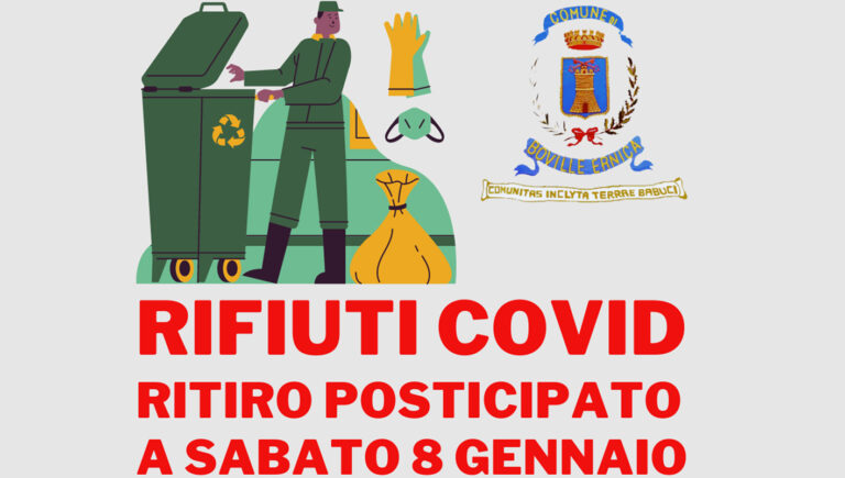 Boville Ernica – Rifiuti Covid, ritiro posticipato all’8 gennaio