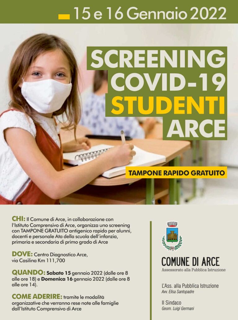 Arce – Rientro a scuola in sicurezza, tamponi gratuiti per gli studenti del Comprensivo