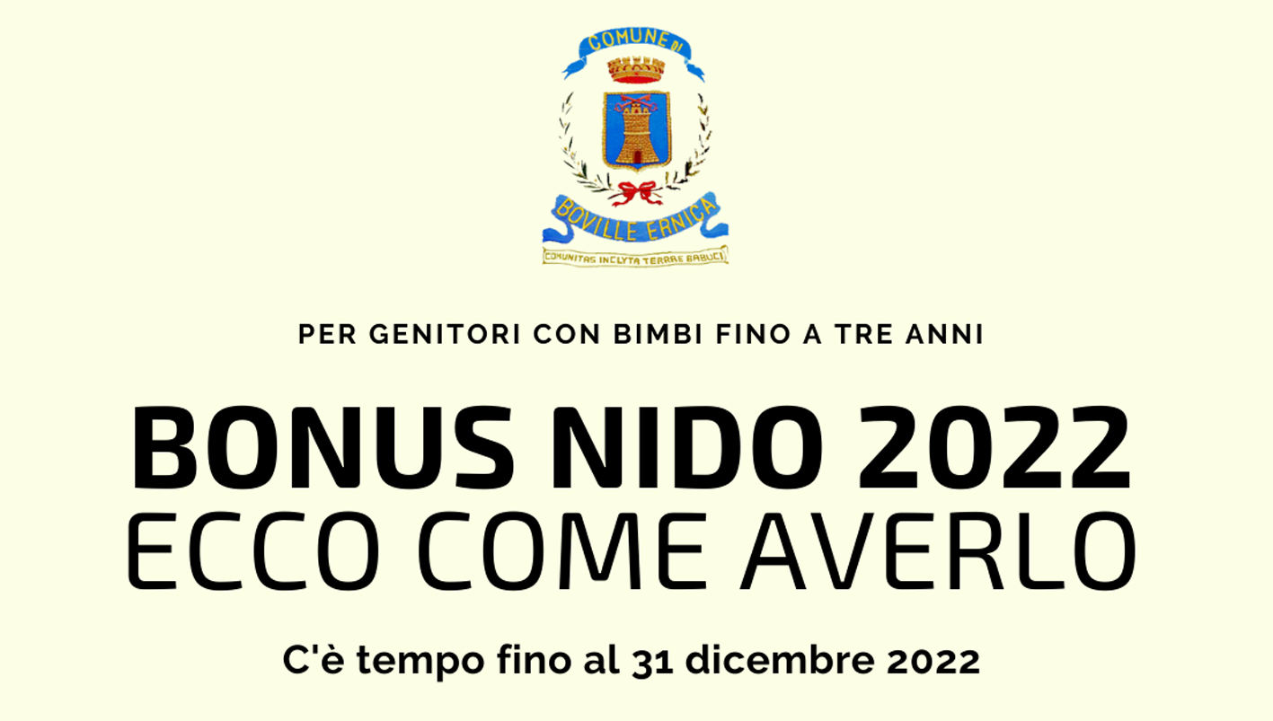 Boville Ernica – Torna il Bonus Nido 2022 per le famiglie con figli di età fino a tre anni