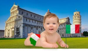 Calo demografico verticale - bimbetto a Pisa con pannolino tricolore