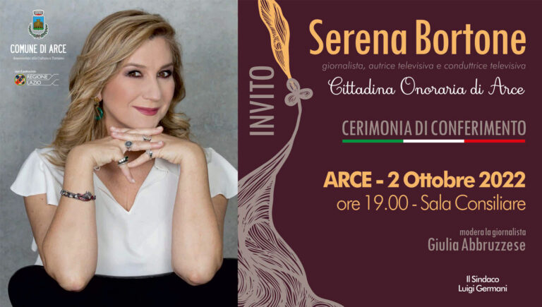 Arce – Cittadinanza onoraria alla giornalista Rai Serena Bortone: domenica la cerimonia