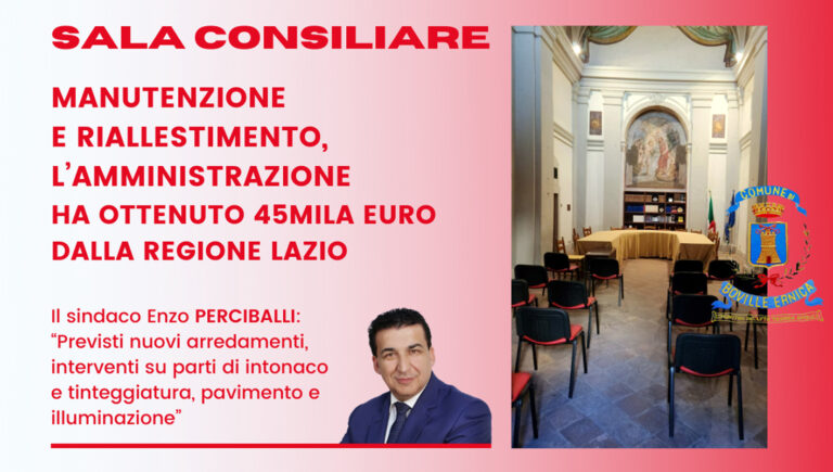 Boville Ernica – Manutenzione e riallestimento della sala consiliare, l’Amministrazione comunale ha ottenuto 45mila euro dalla Regione Lazio