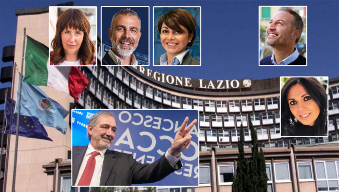 regionali-battisti-ciacciarelli-maura-savo-chiappini-rocca elezioni regionali lazio 2023 sara battisti daniele maura alessia savo pasquale ciacciarelli francesca chiappini francesco rocca