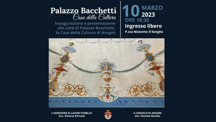 Anagni – Venerdì 10 marzo l’inaugurazione della Casa della Cultura a Palazzo Bacchetti