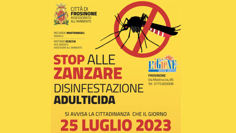 Frosinone, stop alle zanzare: il 25 luglio la disinfestazione adulticida