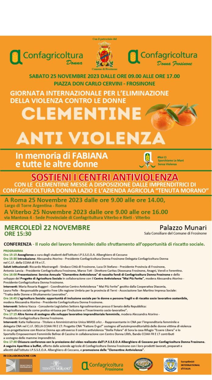 LOCANDINA CLEMENTINE ANTIVIOLENZA 22-11-2023 Confagricoltura Donna Frosinone