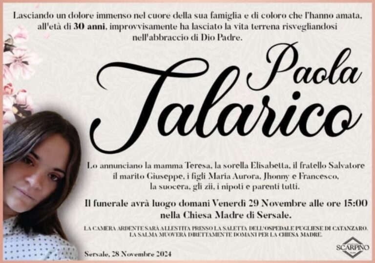 manifesto funerali paola talarico
