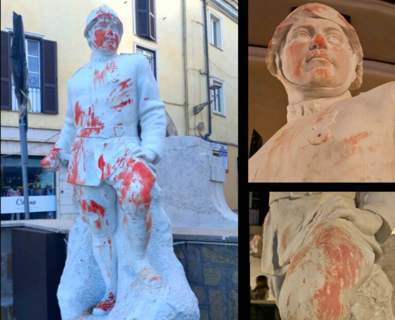 Frosinone – Ferito in una lite, sporca di sangue la statua di Turriziani, poi rapina un negozio: 33enne di Alatri nei guai
