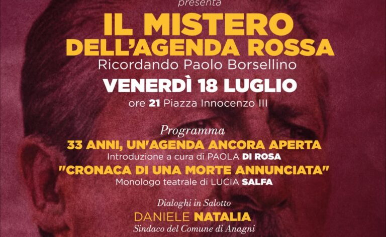 Anagni ricorda Paolo Borsellino: serata commemorativa in piazza Innocenzo III