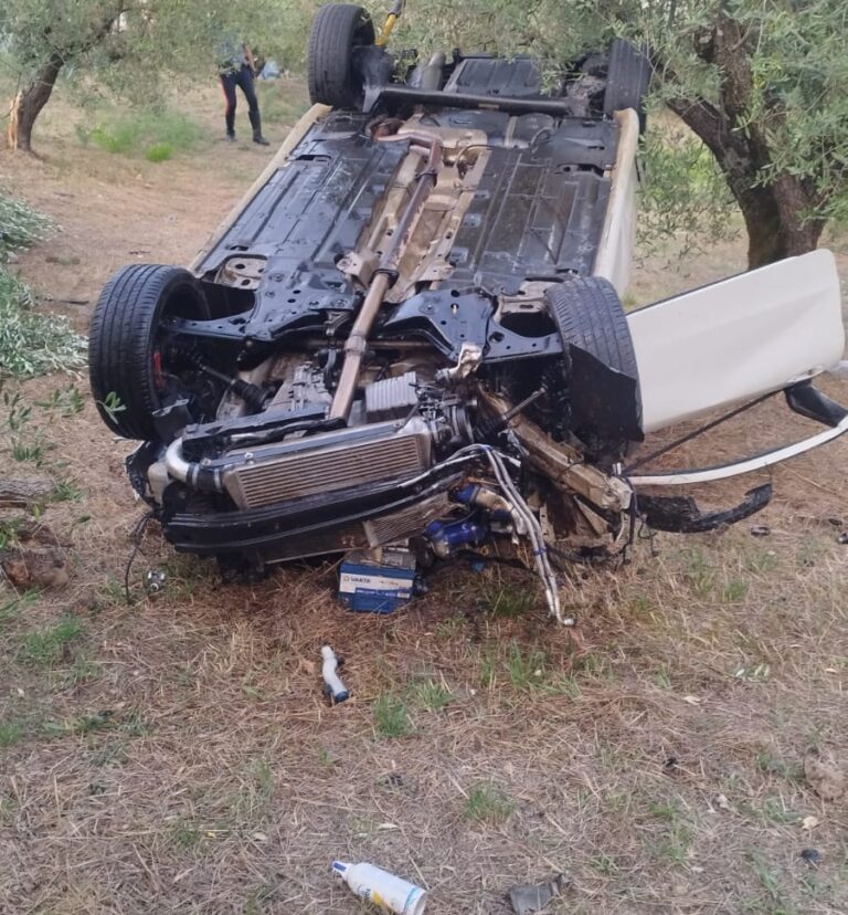 Monte San Giovanni Campano. Auto esce fuori strada e si ribalta, due feriti