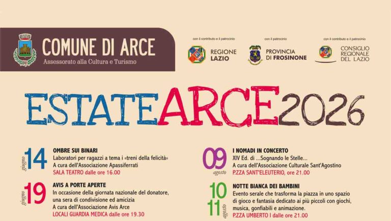 Arce – Al via il cartellone degli eventi estivi: un corredo di appuntamenti tra musica, tradizione e cultura