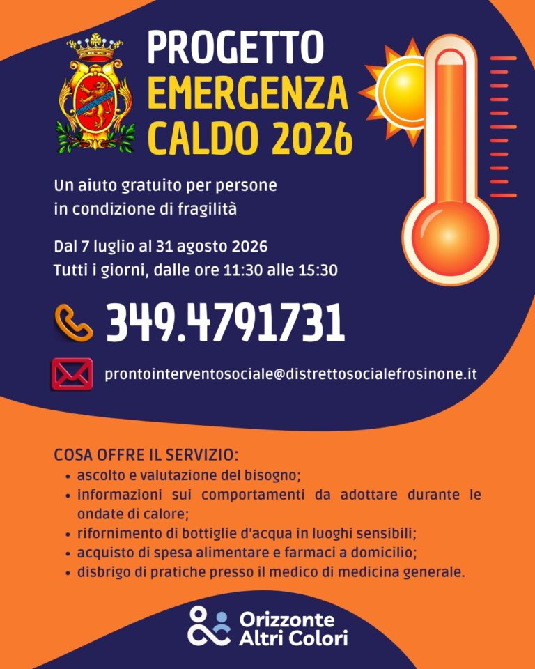 Frosinone, contro afa e solleone parte ‘Emergenza caldo’: assistenza gratuita per anziani e persone fragili